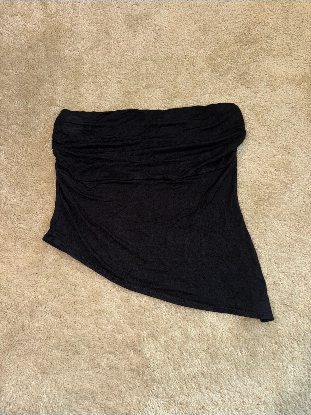 See You Monday Black Ruched Asymmetrical Strapless Top